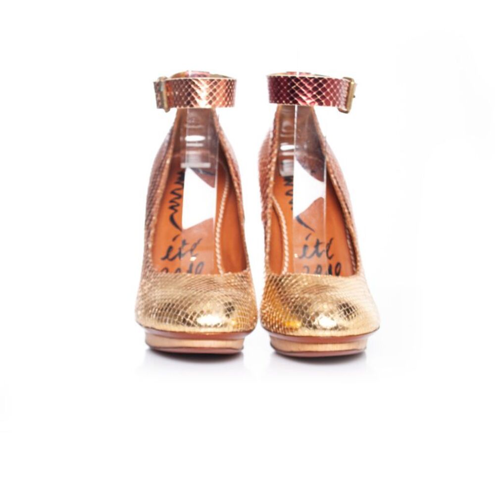 Lanvin Metallic Python Ankle Strap Pumps - image 7